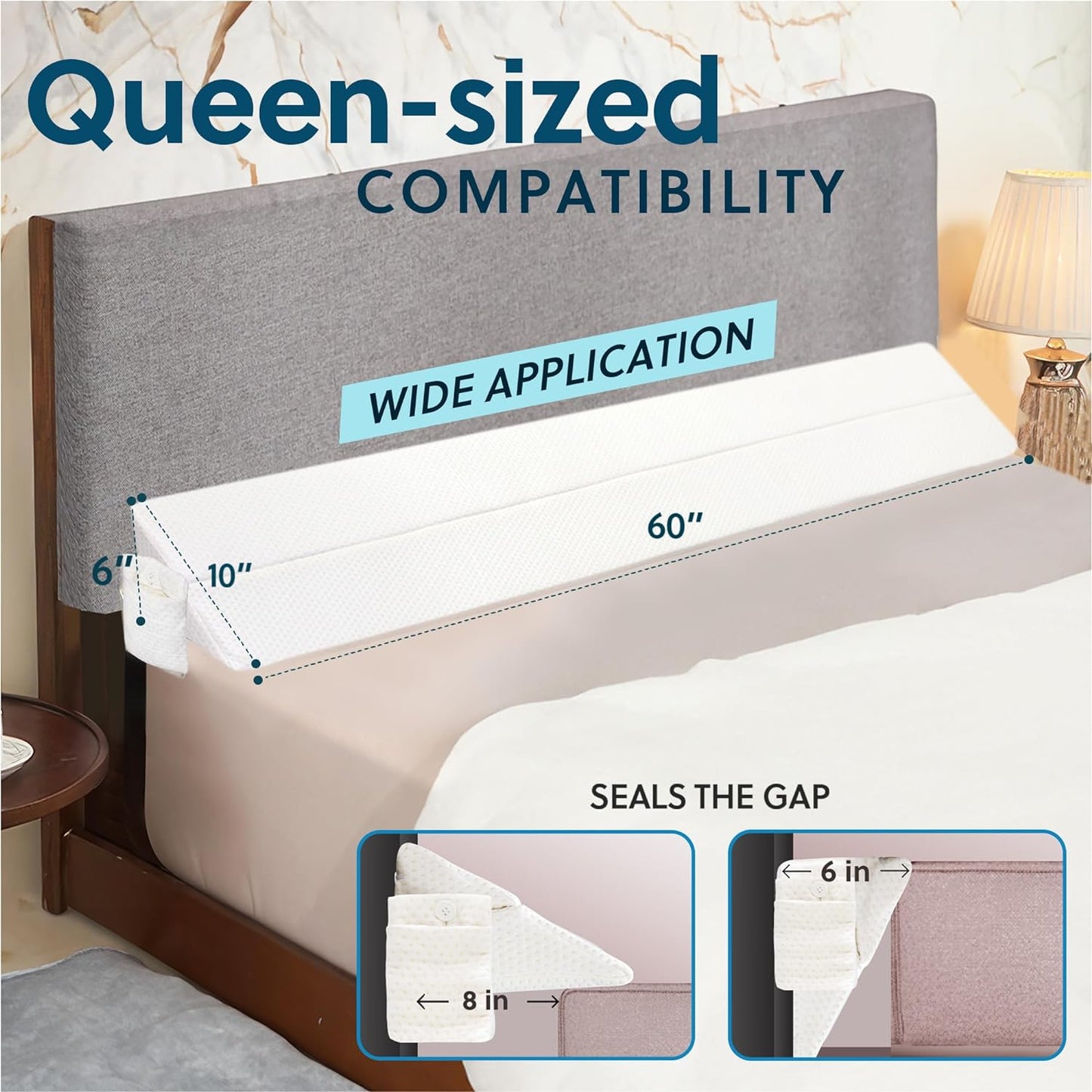 Sleep Jockey Foldable Headboard Wedge for Headboard Gap - Queen Size